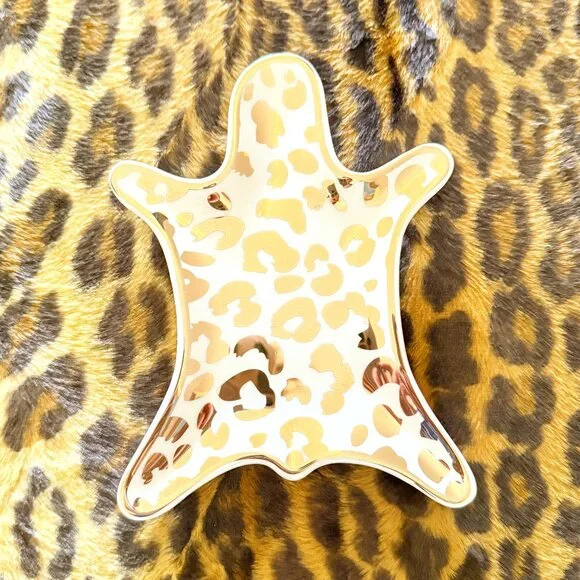 Leopard Jewelry Tray Porcelain 6" Gold and white - Picture 3 of 9